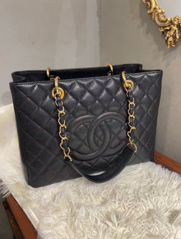 Chanel Grand Shopping Tote Quilted Caviar Gold Handware