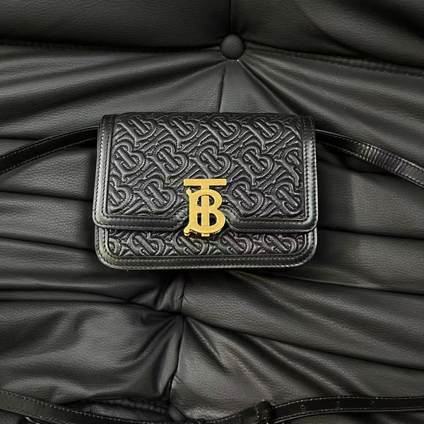 Pre-owned Burberry TB Flap Bag Monogram Embossed Leather Small