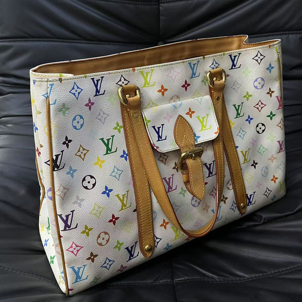 Pre-owned Louis Vuitton White Muti-color Handbag/Tote