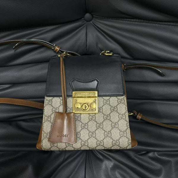 Pre-owned Gucci Padlock Backpack GG Coated Canvas and Leather Mini