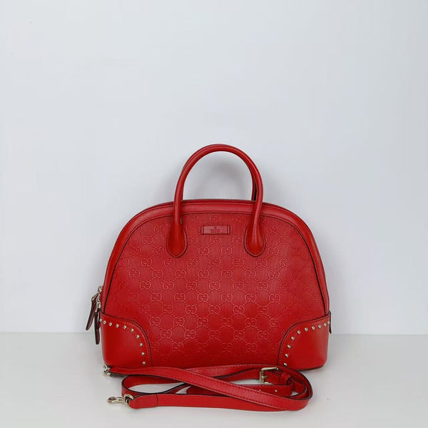 Pre-owned Gucci Red Calfskin Embossed Logo Handbag/Crossbody