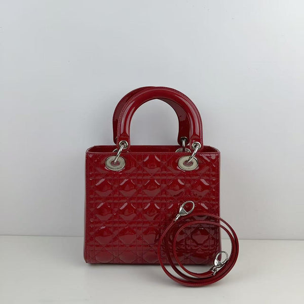 Pre-owned Christian Dior Lady Dior Patent Red Leather