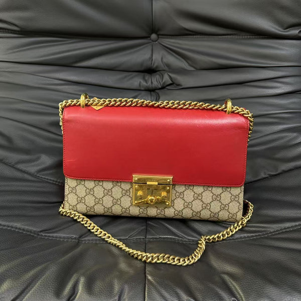 Pre-owned Gucci Padlock Shoulder Bag GG Coated Canvas and Leather