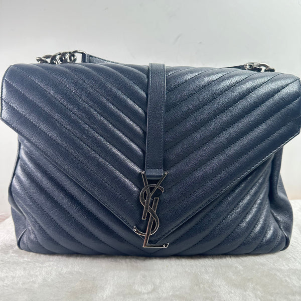 Pre-owned Saint Laurent Classic Monogram College Bag Quilted Leather Large
