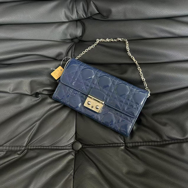Pre-owned Christian Dior Cannage Navy Patent Crossbody