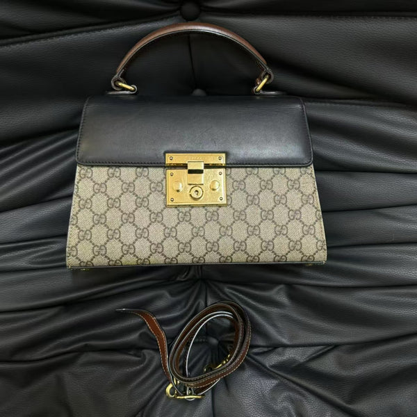 Pre-owned Gucci Padlock Top Handle Bag GG Coated Canvas and Leather Small