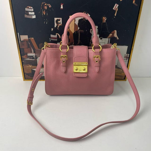 Pre-owned MiuMiu Pink Grainy Textured Calfskin Crossbody