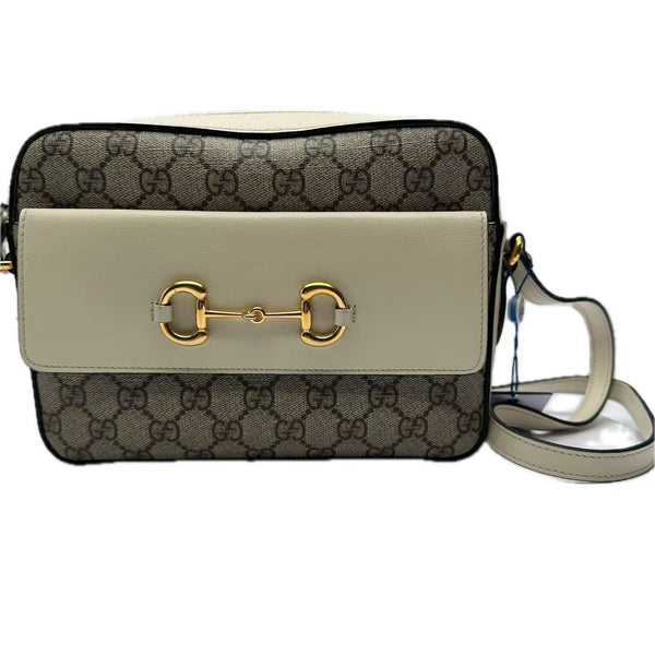 Pre-owned Gucci Horsebit 1955 Flap Pocket Camera Bag GG Coated Canvas and Leather Small