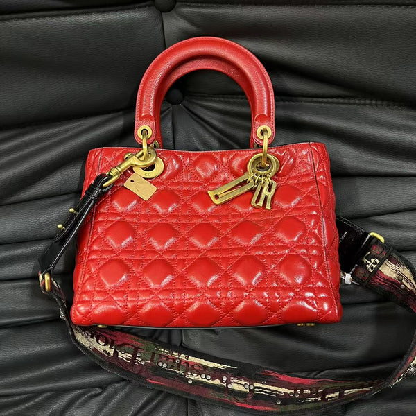 Pre-owned Christian Dior Lady Dior Waxy Red Calfskin