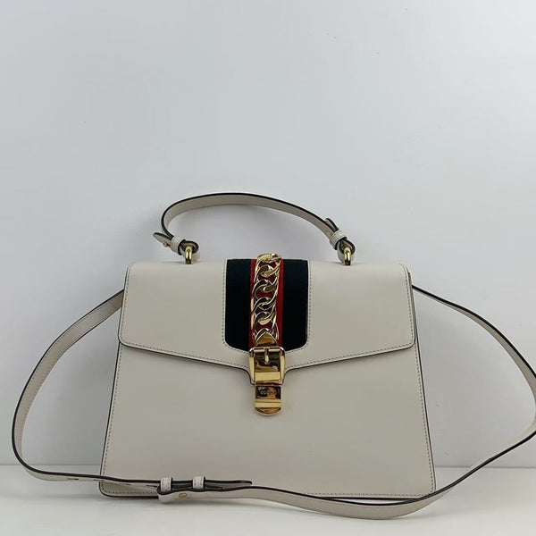 Pre-owned Gucci Sylvia White Calfskin Large Crossbody