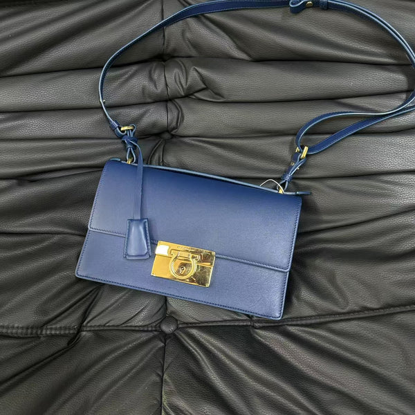 Pre-owned Ferragamo Navy Calfskin Crossbody