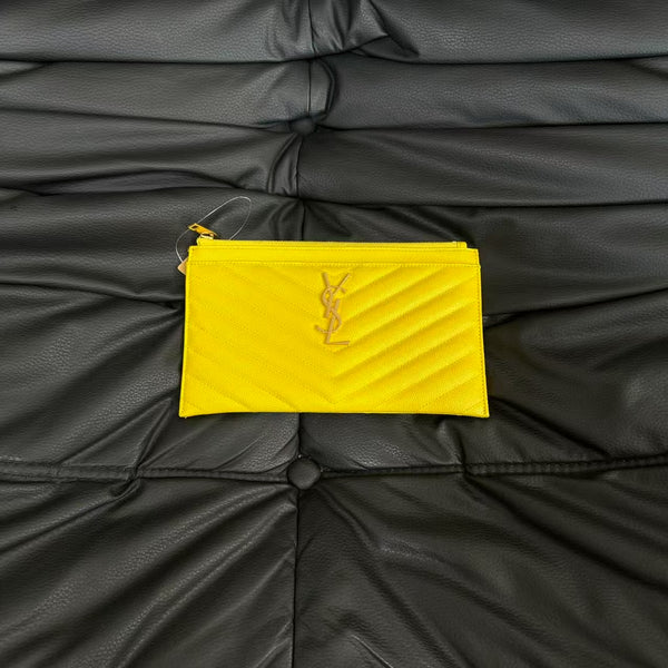 Pre-owned Saint Laurent Yellow Caviar Pouch