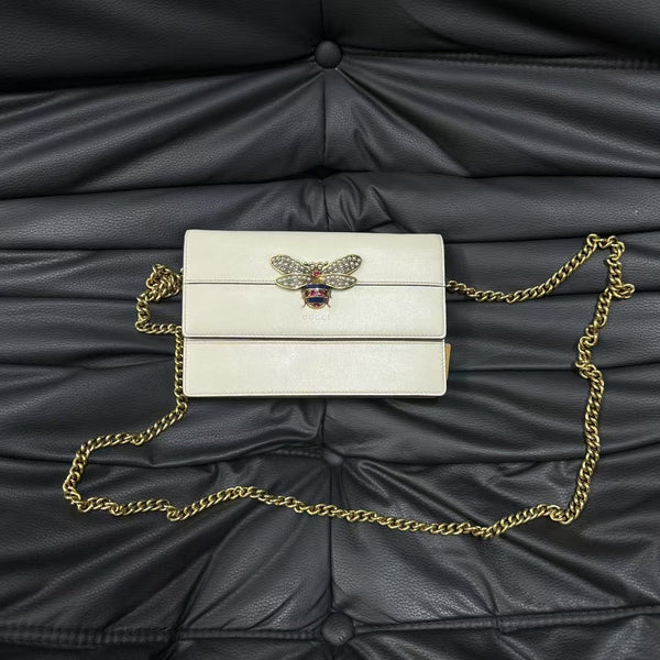 Pre-owned Gucci Dionysus White Calfskin Queen Margret Crossbody