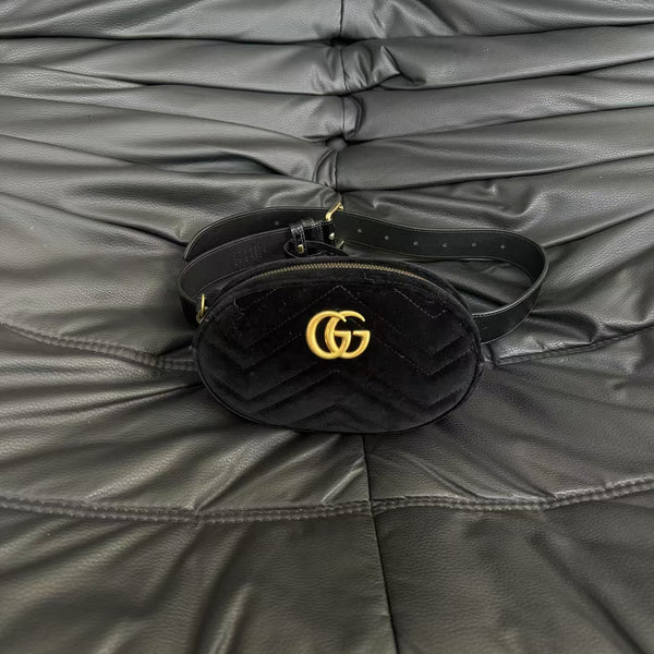 Pre-owned Gucci Black Velvet Marmot Fanny Pack