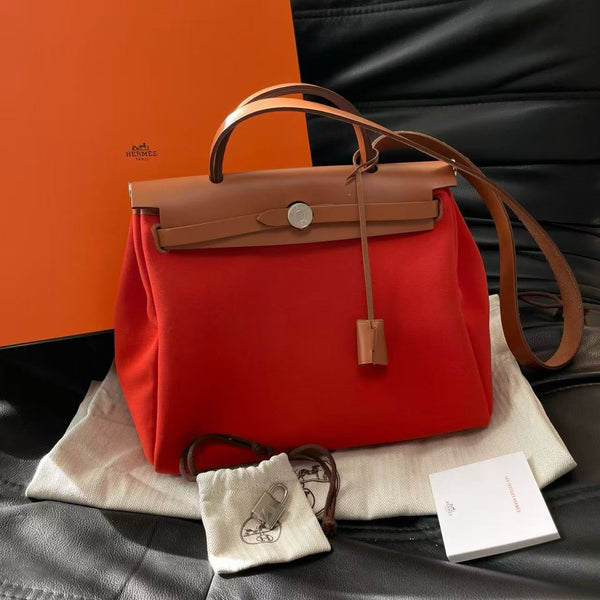 Pre-owned Hermes Herbag Zip Leather and Toile 31