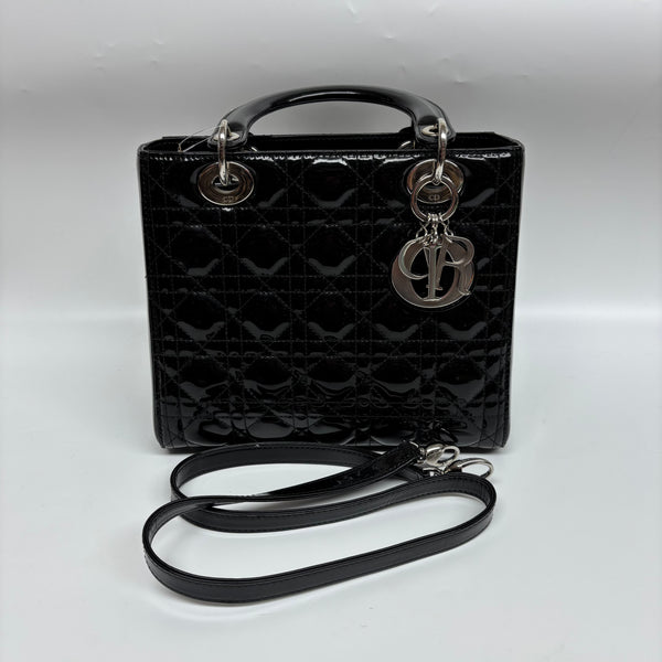 Pre-owned Christian Dior Lady Dior Black Patent Calfskin