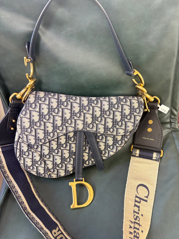 Pre-owned Christian Dior Saddle Navy Cannage Quilt Handbag/Crossbody
