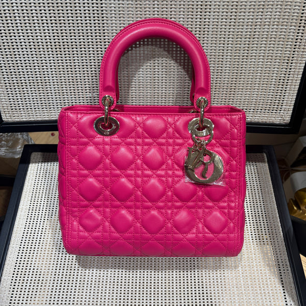 Pre-owned Christian Dior Lady Dior Hot Pink Calfskin Crossbody