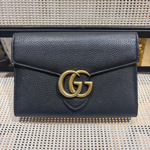 Pre-owned Gucci Marmot Black Graniy Calfskin WOC Crossbody