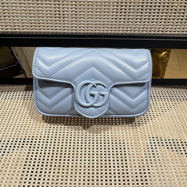 Pre-owned Gucci Marmot Baby Blue GG mini Crossbody