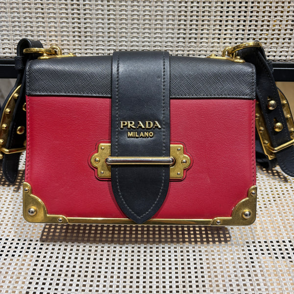 Pre-owned Prada Cahier Padlock Calfskin Crossbody