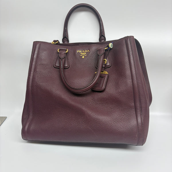 Pre-owned Prada Burgundy Grainy Textured Calfskin Handbag