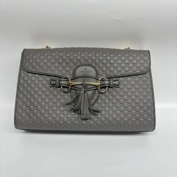 Pre-owned Gucci Emily Gray GG Imprinted Leather Handbag