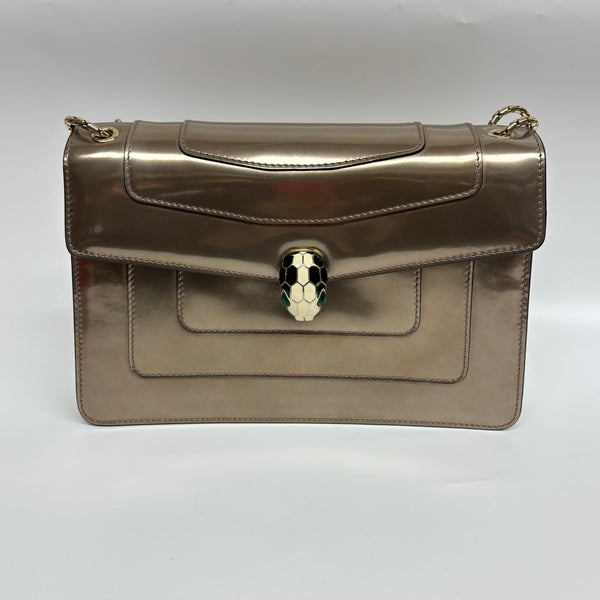 Pre-owned Bvlgari Serpenti Forever Square Shoulder Bag Metallic Leather