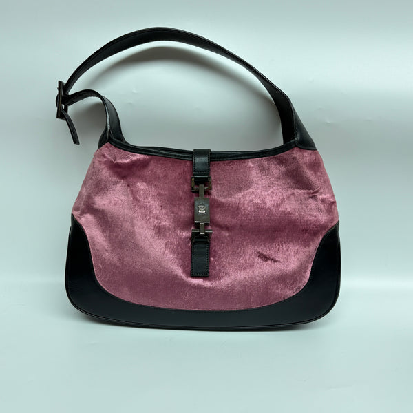 Pre-owned Gucci 1961 Jacky Pink Velvet Black Calfskin