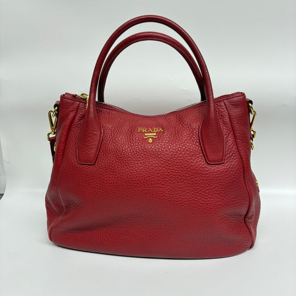 Pre-owned Prada Red Pebbled Calfskin Handbag/Crossbody