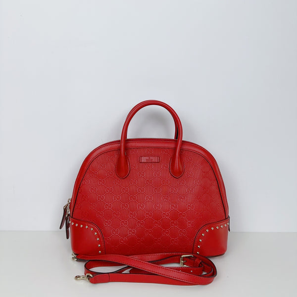 Pre-owned Gucci Red Calfskin Embossed GG Logo Crossbody