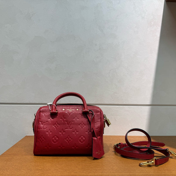 Pre-owned Louis Vuitton Speedy20 Red Embossed Calfskin Crossbody