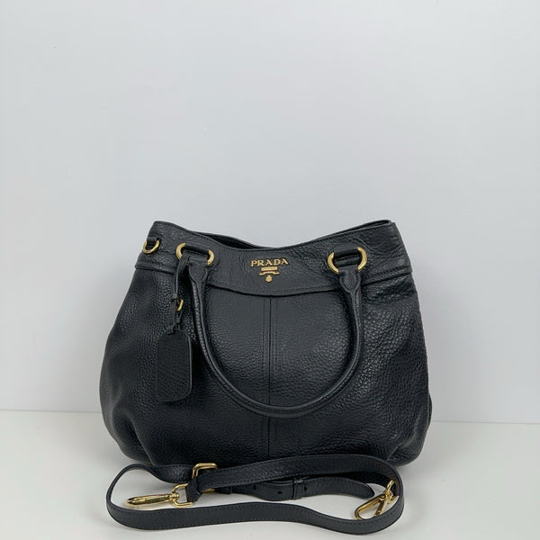 Pre-owned Prada Grainy Black Calfskin Handbag/Crossbody