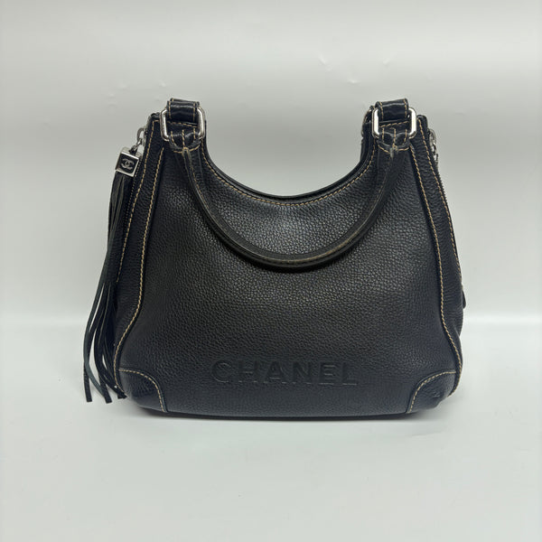 Pre-owned Chanel Black Calfskin Grainy Textured Calfskin Underarm