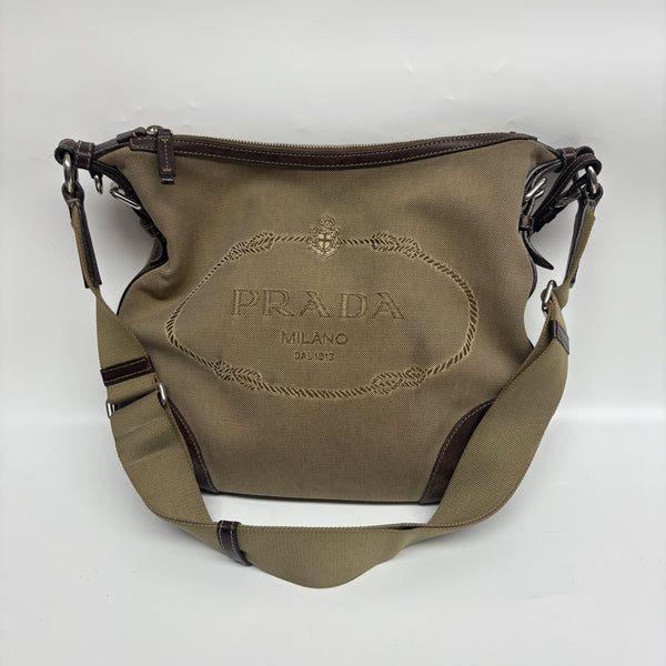 Pre-owned Prada Khaki Canvas Hobo Crossbody