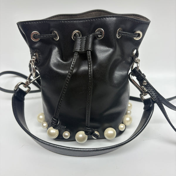 Pre-owned Fendi Black Calfskin Pearls Limited Bucket