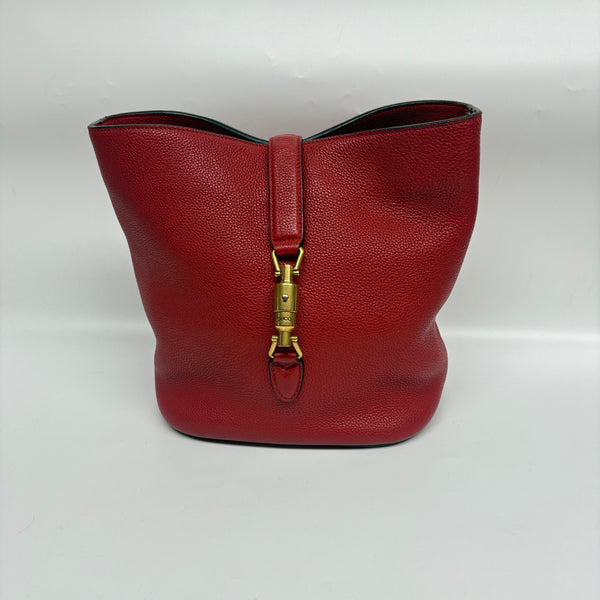 Pre-owned Gucci Horse-bit Red Calfskin Bucket Crossbody