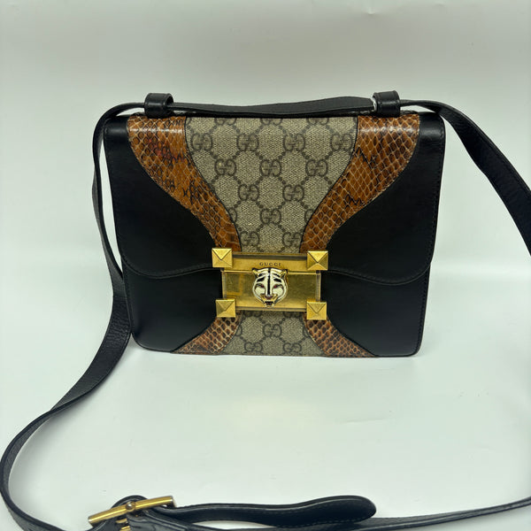 Pre-owned Gucci Tiger Head Python Calfskin Crossbody