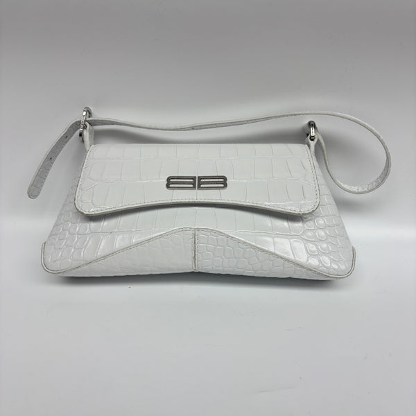 Pre-owned Balenciaga Crocodile Embossed White Calfskin