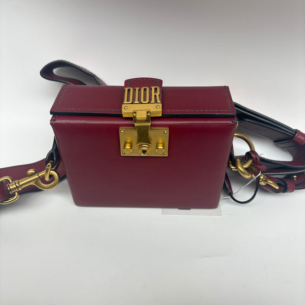 Pre-owned Christian Dior Dior Box Burgundy Calfskin Crossbody