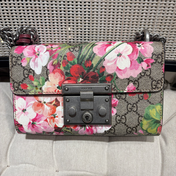 Pre-owned Gucci Padlock Foral Print Crossbody