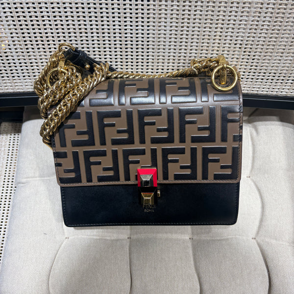 Pre-owned Fendi Kani FF Logo Flap Calfskin Crossbody