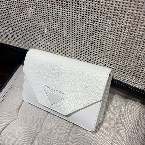 Pre-owned Prada White Calfskin Envelop Crossbody