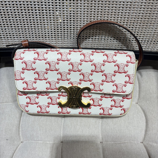 Pre-owned Celine Triomphe White Calfskin Crossbody
