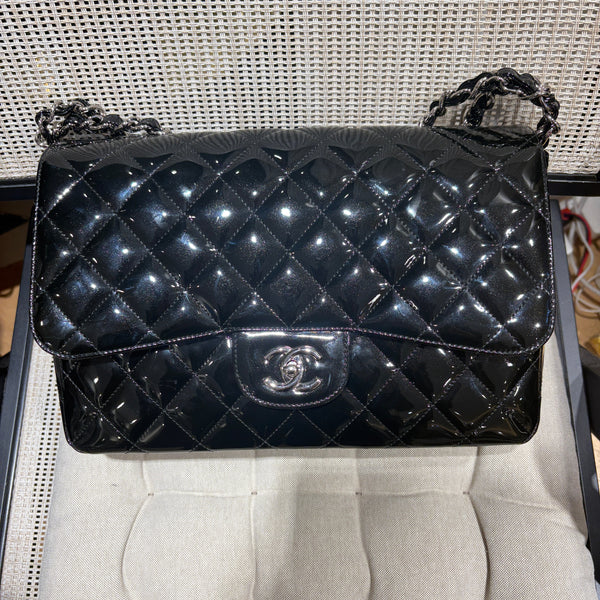 Pre-owned Chanel Classic Flap Jumbo Black Patent Leather