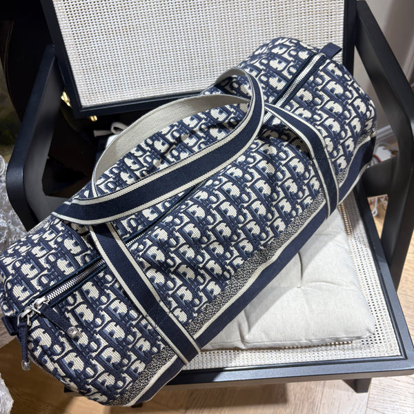 Pre-owned Christian Dior Navy Oblique Pattern Travel Bag