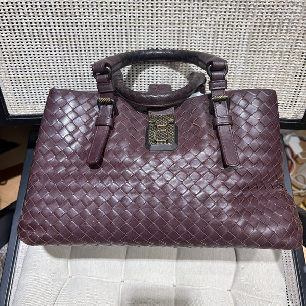 Pre-owned Bottega Venata Burgundy Woven Roma Gun Color Crossbody