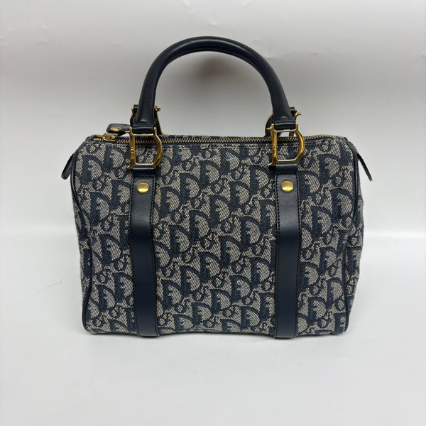 Pre-owned Christian Dior Navy Oblique Quilt Boston Handbag