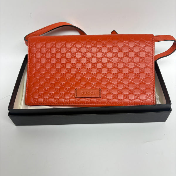 Pre-owned Gucci Orange Calfskin Embossed GG Crossbody