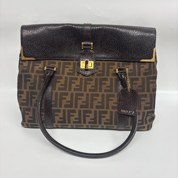 Pre-owned Fendi Vintage FF Monogram Brown Calfskin Handbag